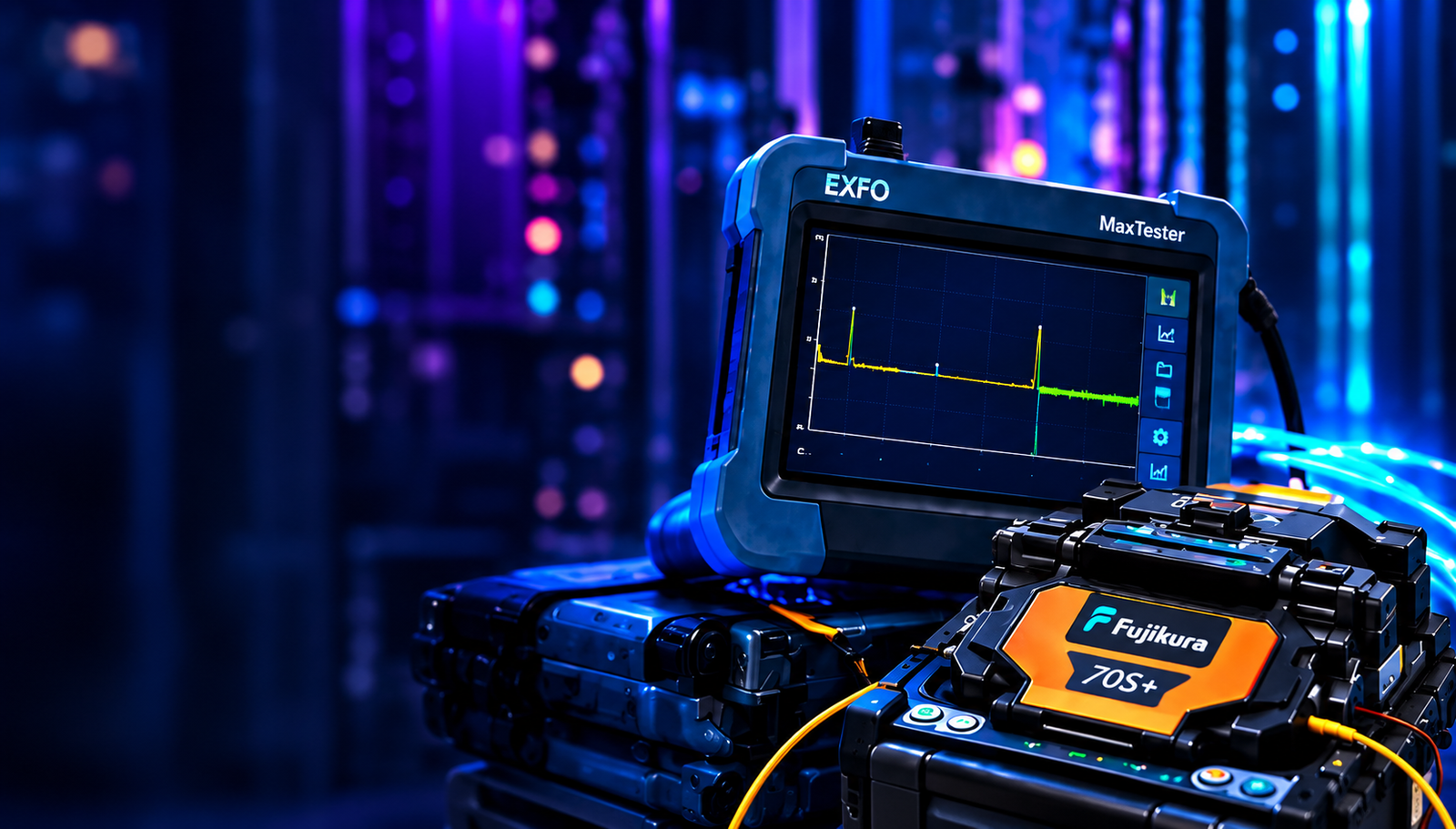 OTDR e máquina de fusão para fibra óptica